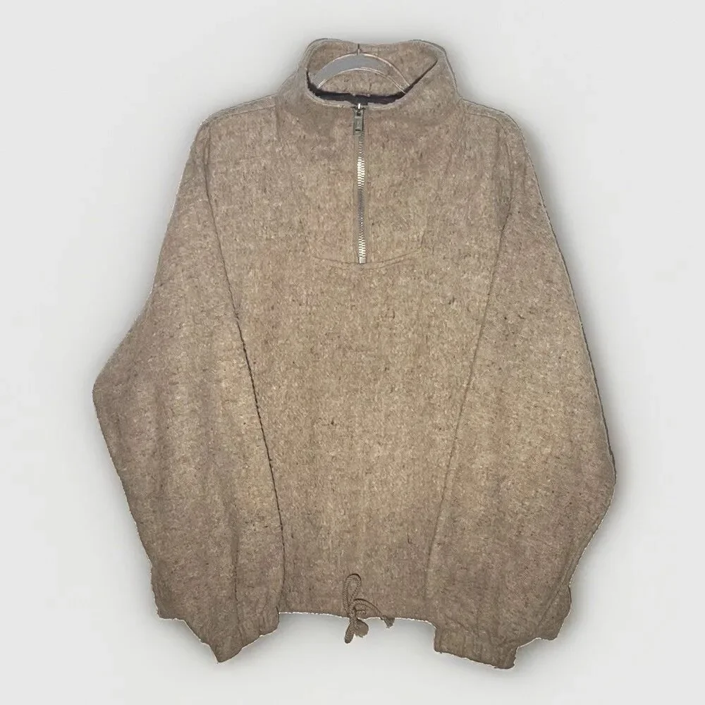 VTG 90s Earth Ragz 1/4 Zip Baggie Pullover Jacket Adult L Beige Tan Boho Hippie